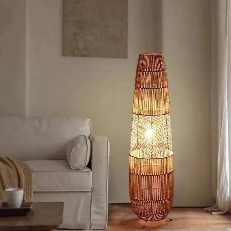 Wabi-Sabi gulvlampe med hampetau — Retro, vertikal (stue/soverom)