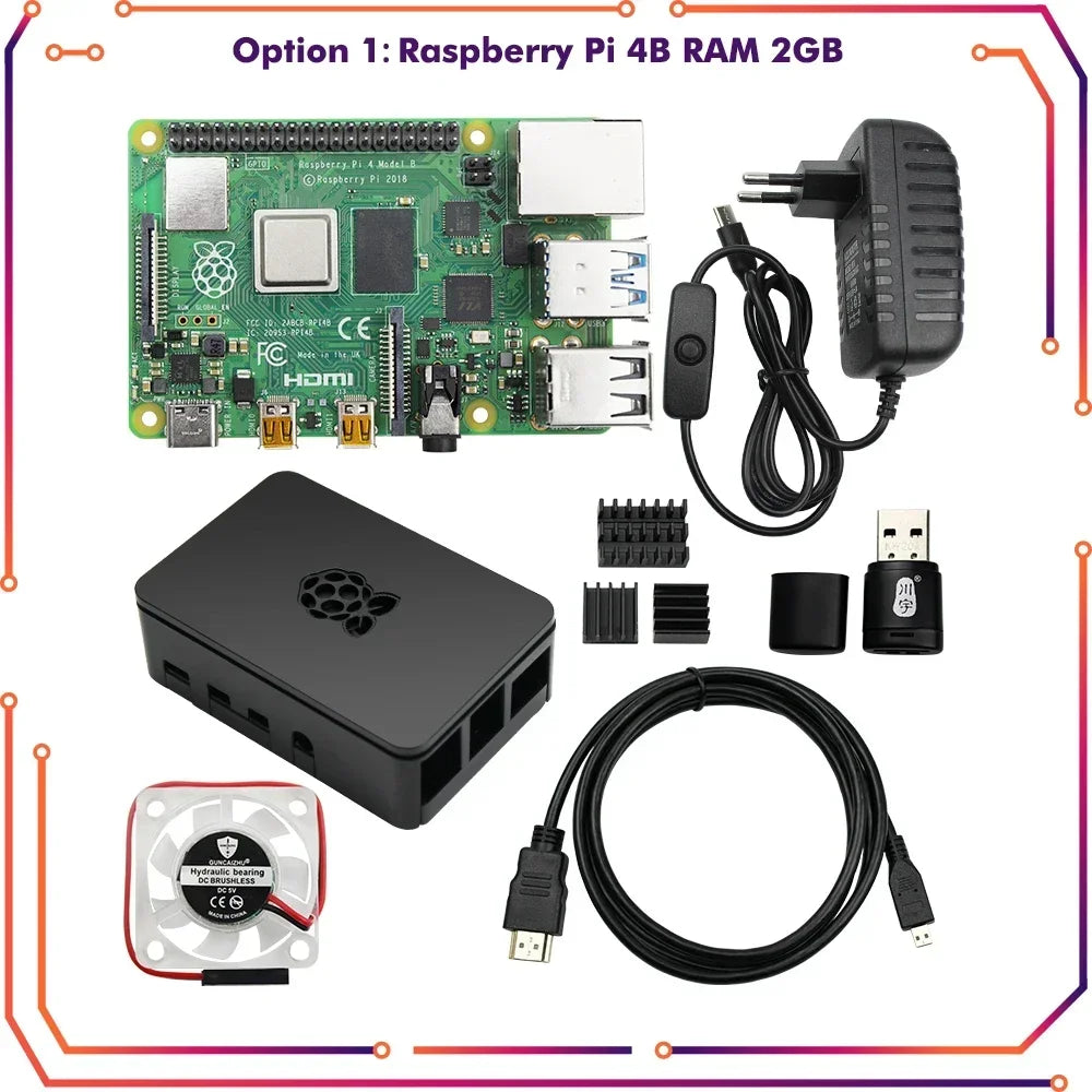Raspberry Pi 4 Starter Kit — 2/4/8GB med etui, vifte, strøm & HDMI