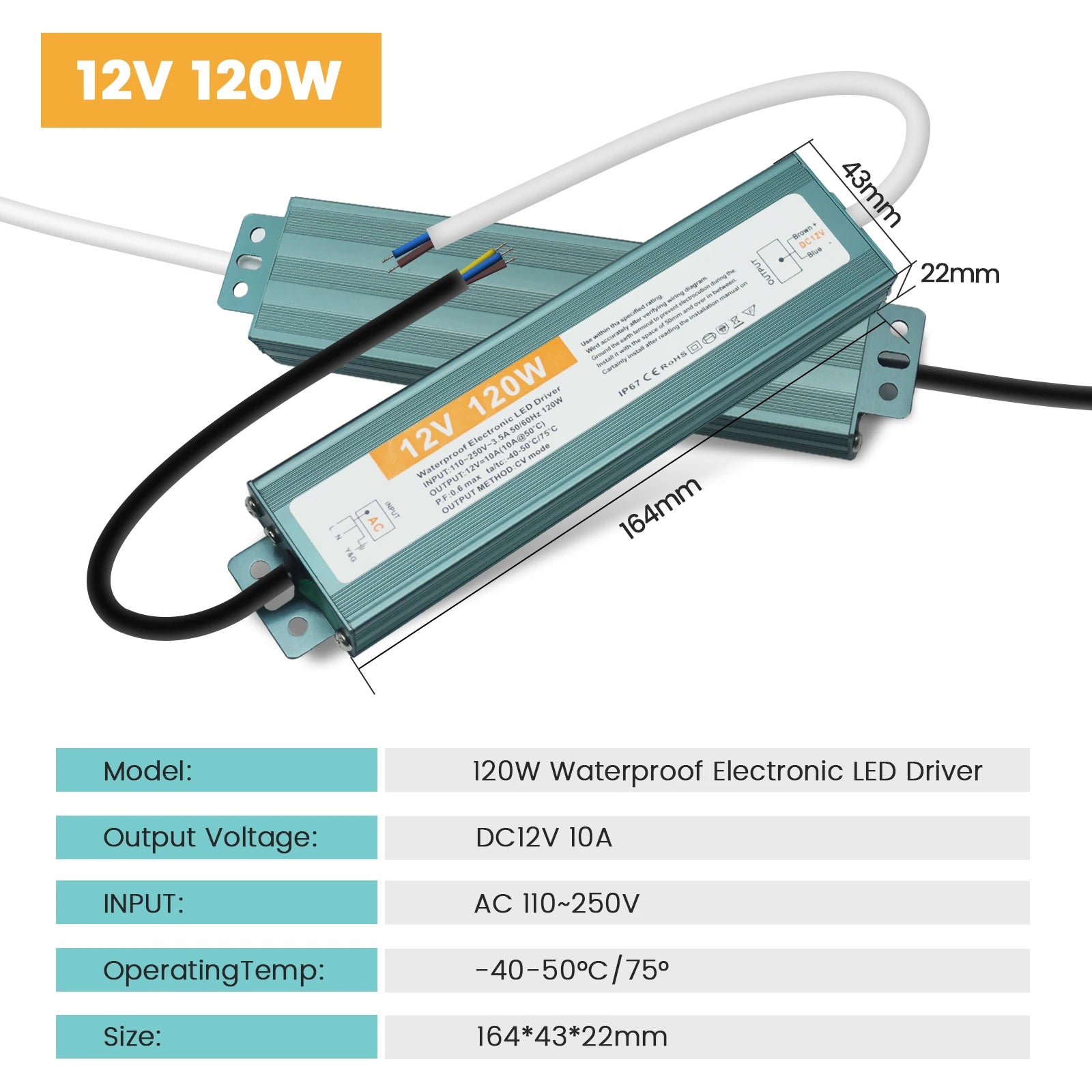 IP67 Vanntett Strømforsyning — 12V/24V, 36–600W