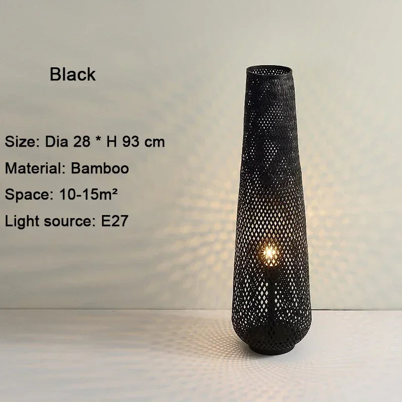 Japansk Wabi-Sabi gulvlampe — Håndvevd bambus, LED (stue/soverom/te-rom)