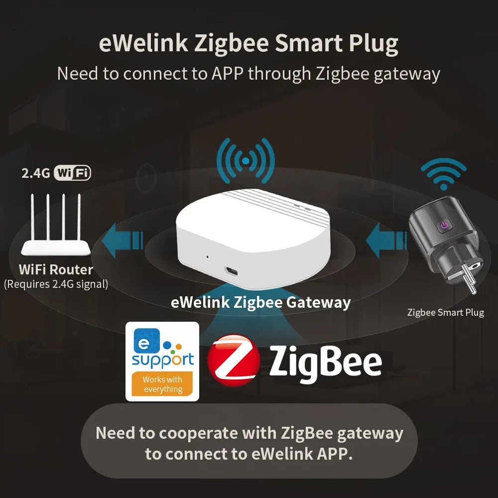 eWeLink Zigbee Smart Plug 16A — Strømmåler, Timer, Home Assistant/Alexa/Google