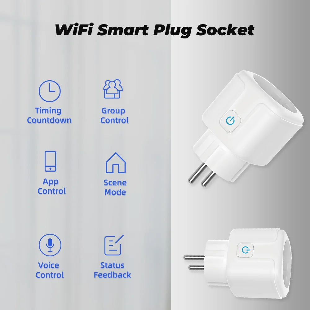Prise intelligente Wi-Fi Tuya — UE 16A/20A, Compteur de consommation, Alexa et Google Home