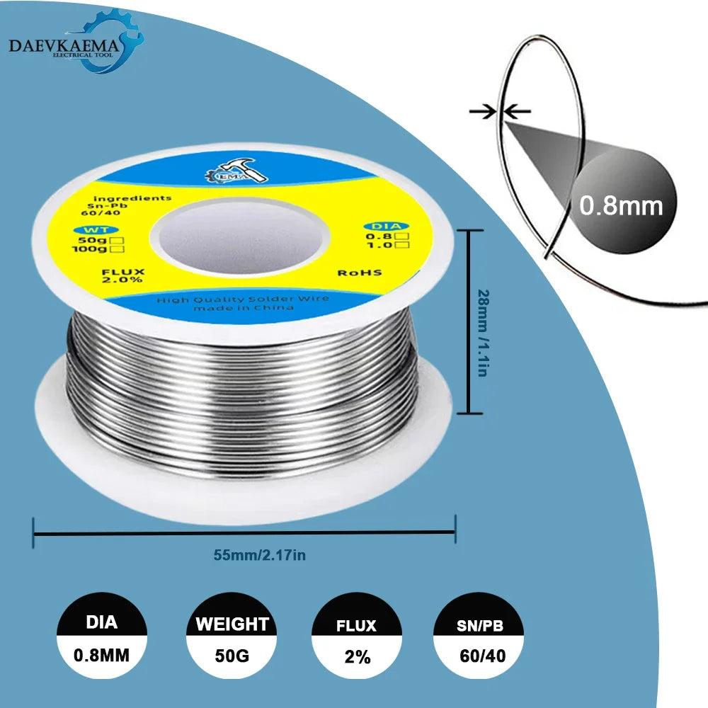 Loddetinn 60/40 med Flux 0.8/1.0mm 50g 100g