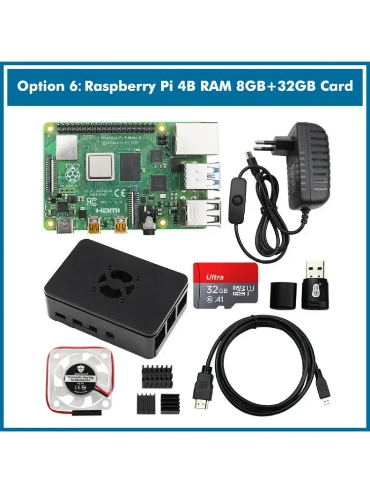 Raspberry Pi 4 Starter Kit — 2/4/8GB med etui, vifte, strøm & HDMI