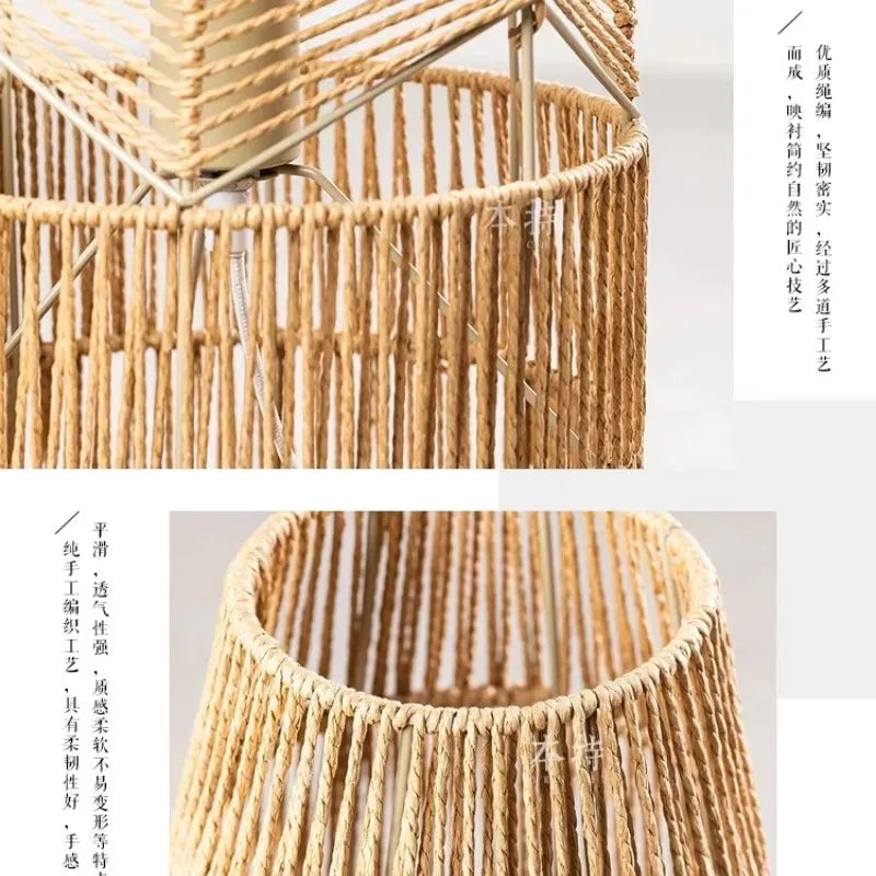 Wabi-Sabi gulvlampe med hampetau — Retro, vertikal (stue/soverom)
