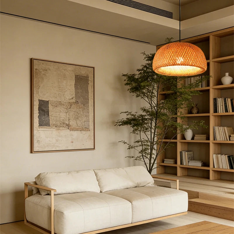 Håndvevd bambus hengelampe — Retro rattan, E27 (soverom/kjøkken)