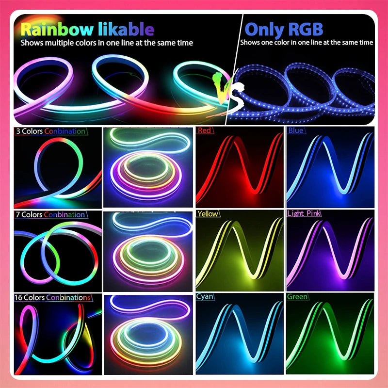RGBIC Neon Flex LED-strip — 84 LEDs/m, Bluetooth, Musikksync, 12–24V