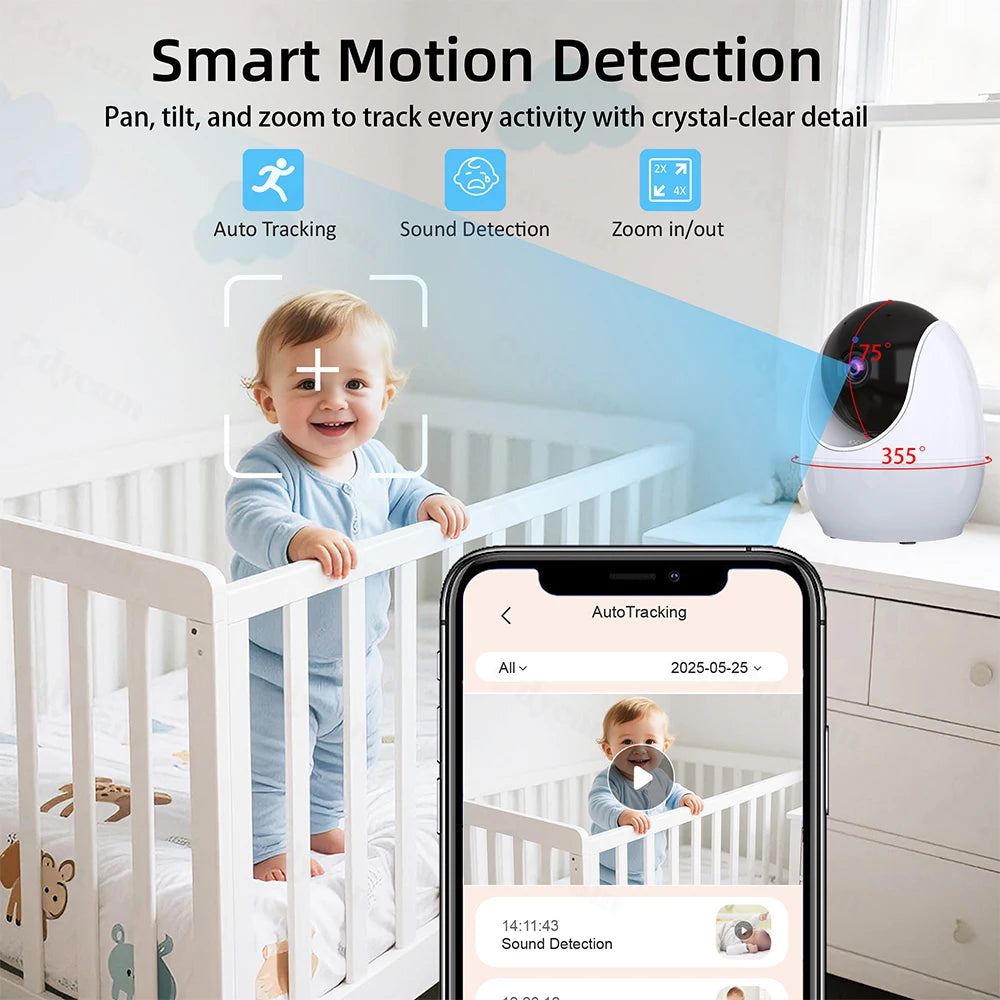 1080P HD WiFi Babymonitor med 4.3" Skjerm – Appstyring, Nattesyn, Nattelys, VOX, Vuggesanger & Temperaturmåling