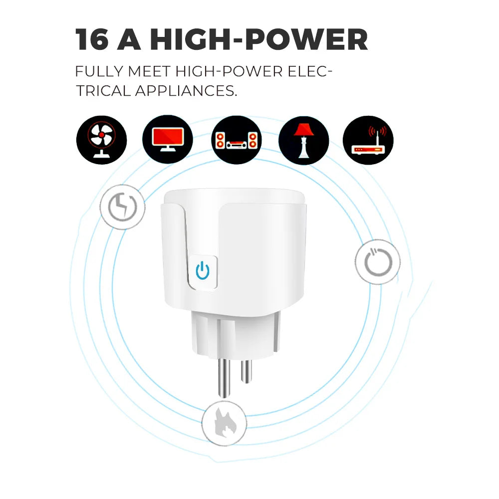 Prise intelligente Wi-Fi Tuya — UE 16A/20A, Compteur de consommation, Alexa et Google Home