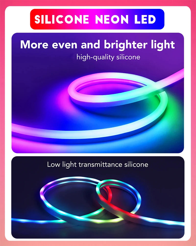 RGBIC Neon Flex LED-strip — 84 LEDs/m, Bluetooth, Musikksync, 12–24V
