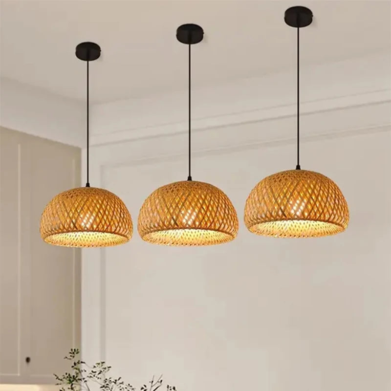 Håndvevd bambus hengelampe — Retro rattan, E27 (soverom/kjøkken)
