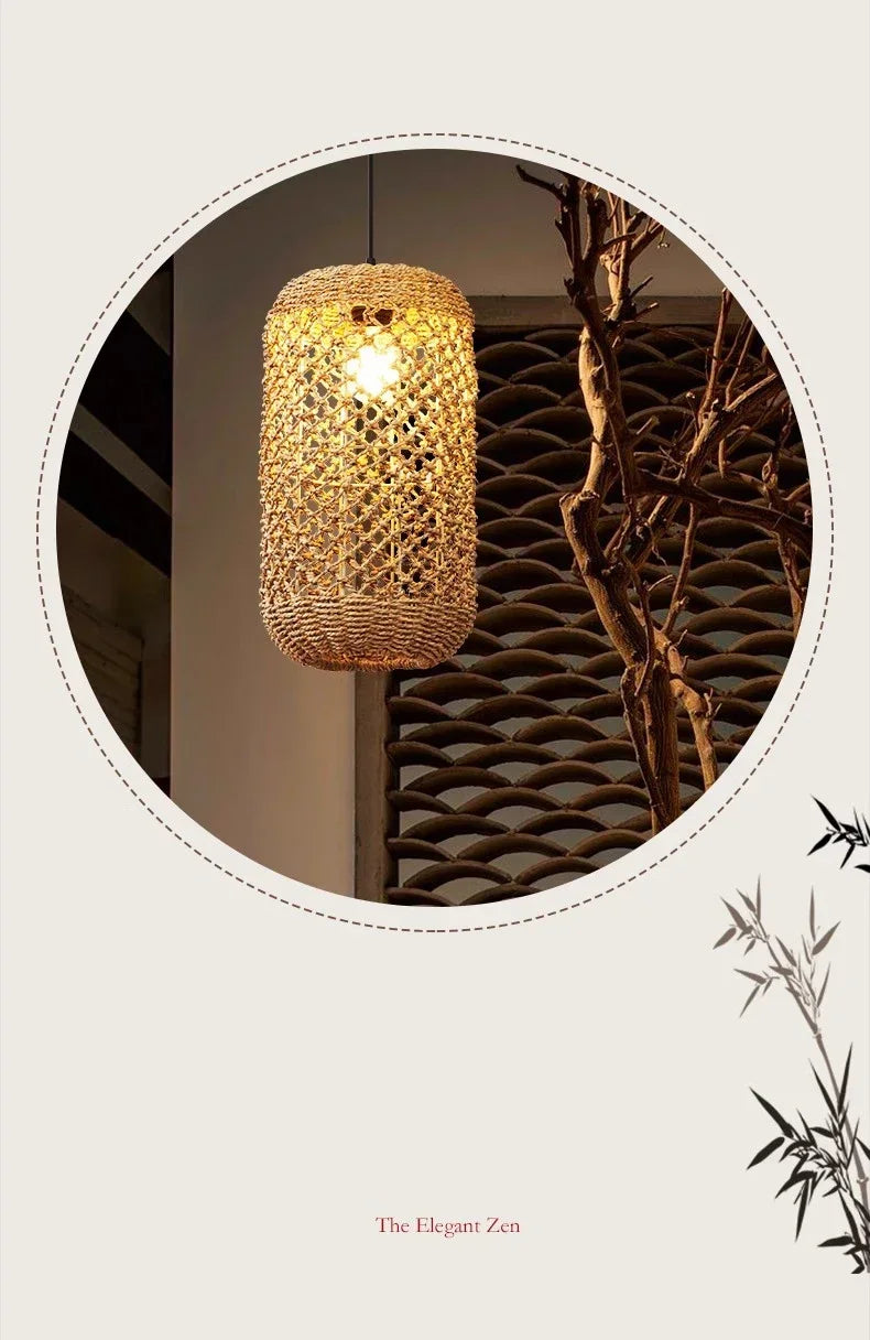 Retro bambus pendel — Håndvevd rattan, japansk lanterne (spisestue/te-rom)